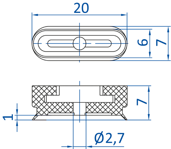 Размер овальной вакуумной присоски FIPA серии SO-E 132.20x6.013